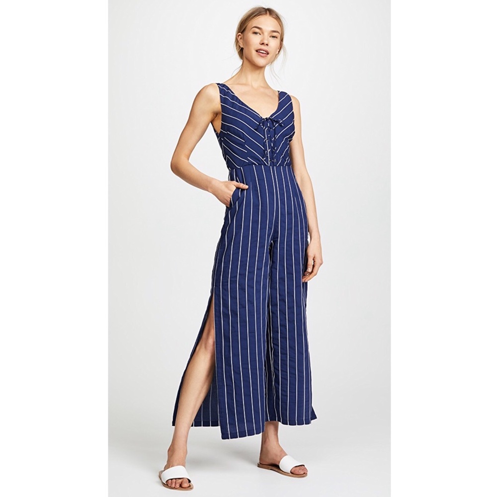 BB Dakota Scout Stripe Tie Up Sleeveless Wide Leg Jumpsuit